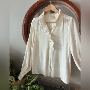Sezane Silk Chlo button down Ivory Ruffle Detail Blouse 36 Sz 4 new